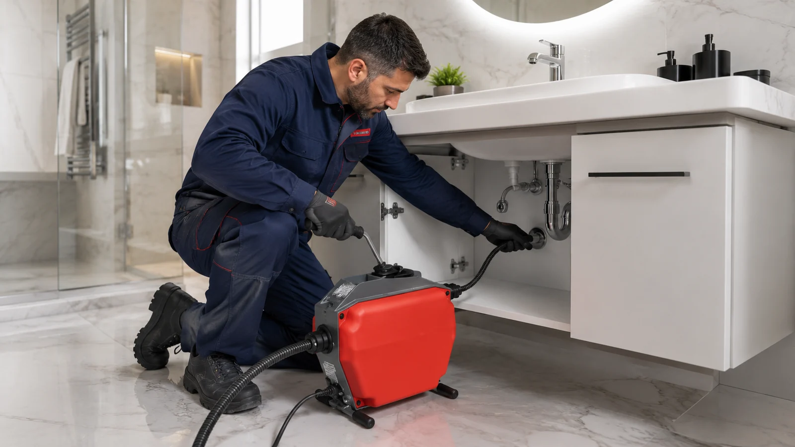 Lavabo altında robot cihazla tıkanıklık açma